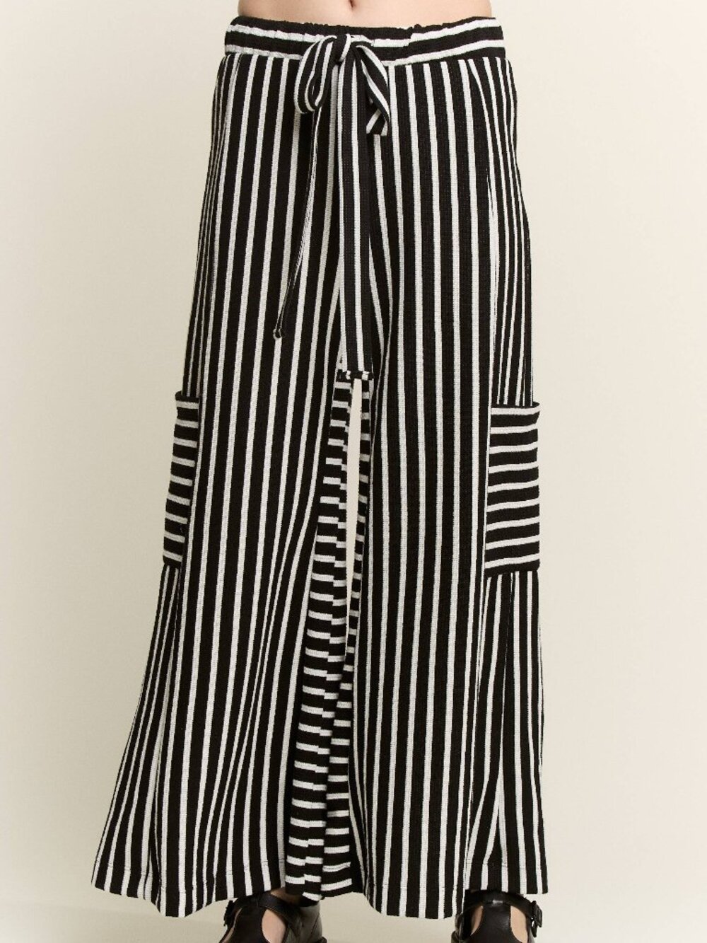 JADE BY JANE - PLUS SIZE Black and White Stripe Wide Leg Pants